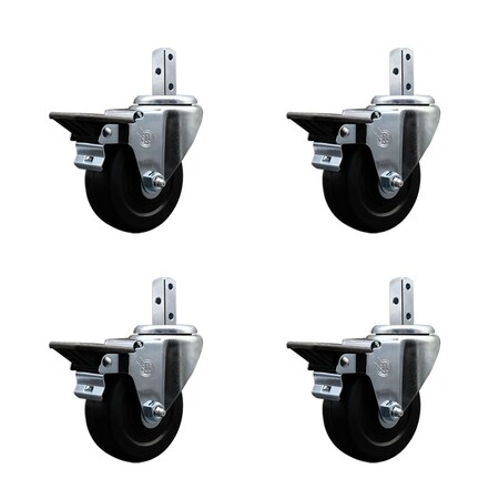 Service Caster 3.5'' Hard Rubber Wheel Swivel 3/4'' Square Stem Caster Set with Brake, 4PK SCC-SQ20S3514-HRS-PLB-34-4